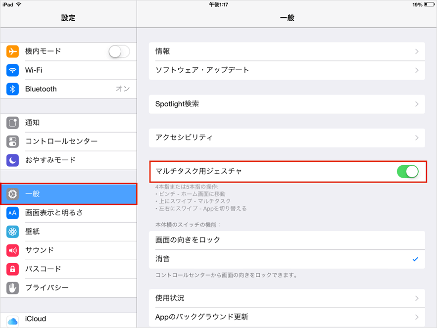 iPadジェスチャー設定